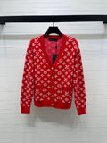 PATTERNED V-NECK BUTTON-UP KNIT CARDIGAN