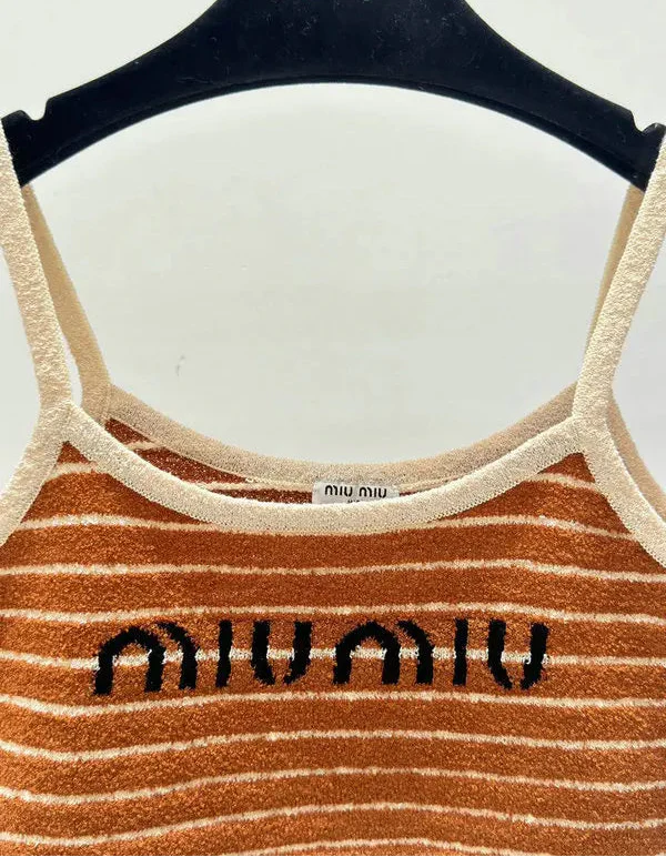 STRIPED LOGO KNIT CAMI TOP