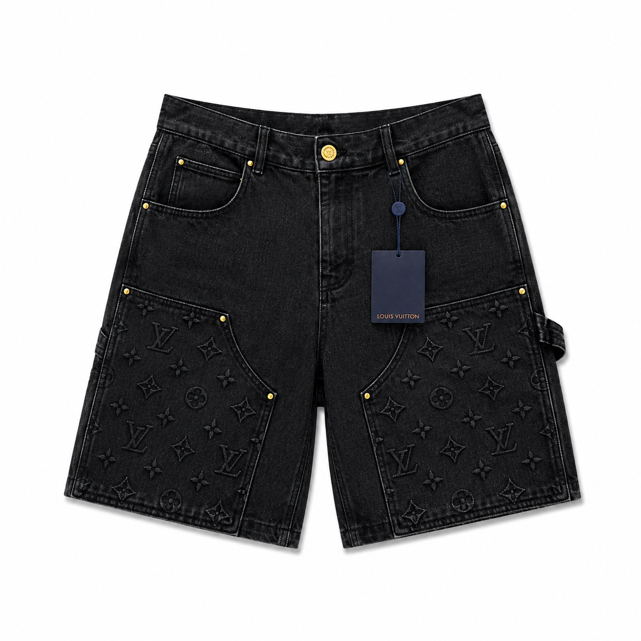 EMBOSSED MONOGRAM DENIM SHORTS