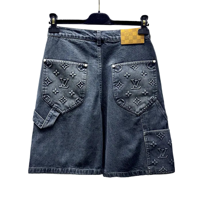 BLACK MONOGRAM DENIM SHORTS