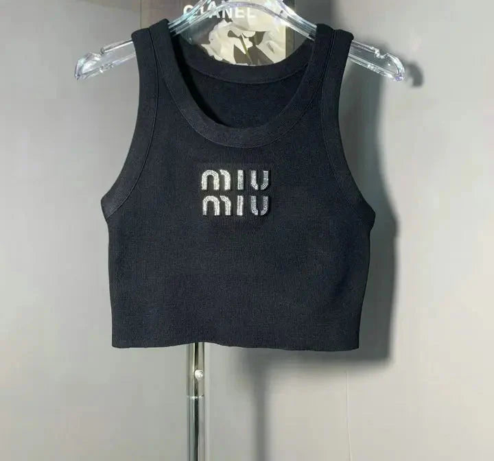 EMBELLISHED LOGO RIBBED CROP TANK