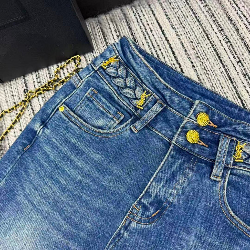 HIGH-WAIST BRAID DETAIL SKINNY JEANS