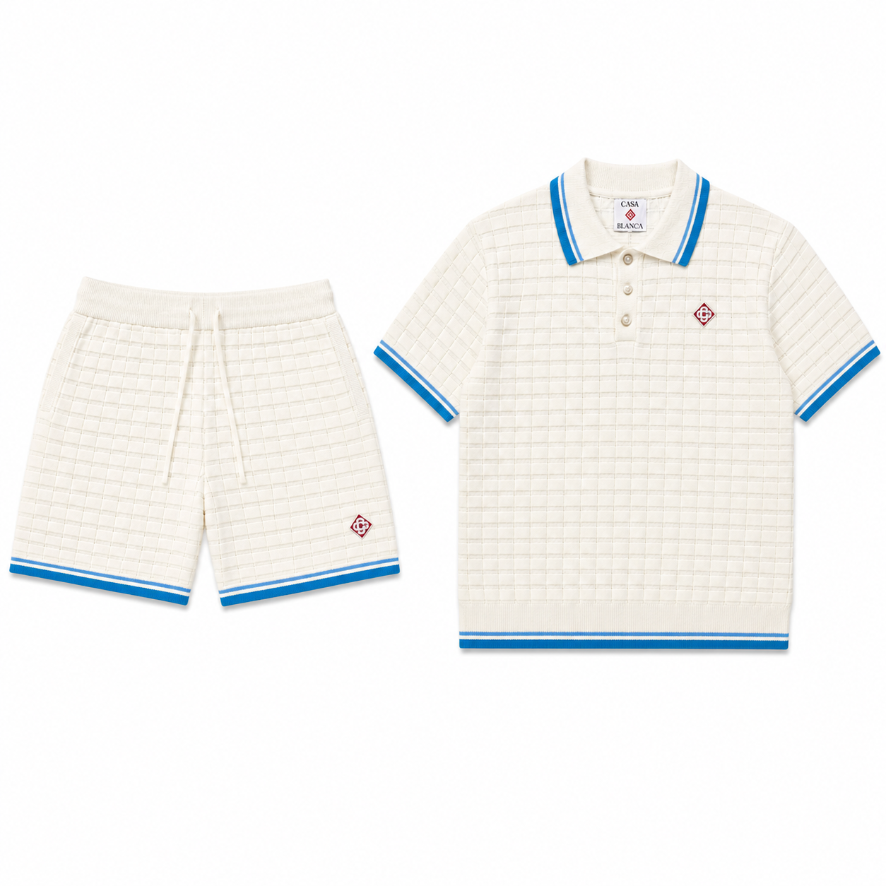 TEXTURED POLO SHORTS SET