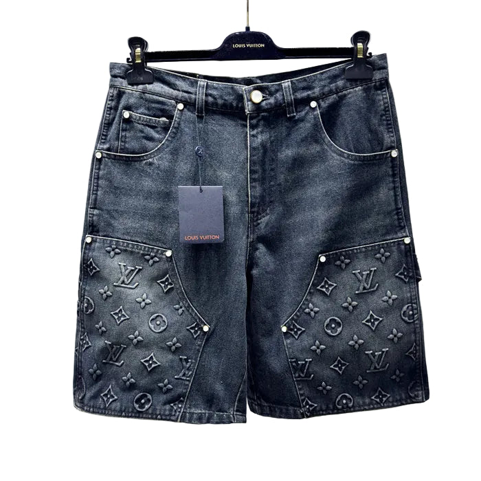 BLACK MONOGRAM DENIM SHORTS