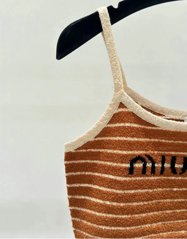 STRIPED LOGO KNIT CAMI TOP