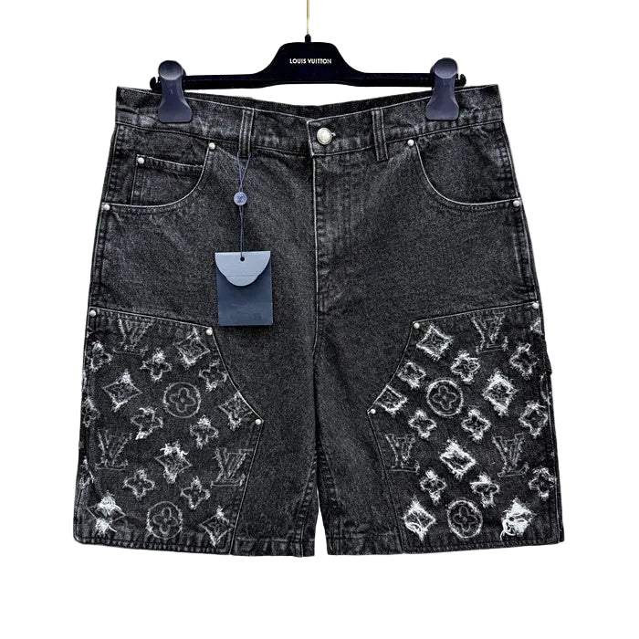 PANEL MONOGRAM DENIM SHORTS