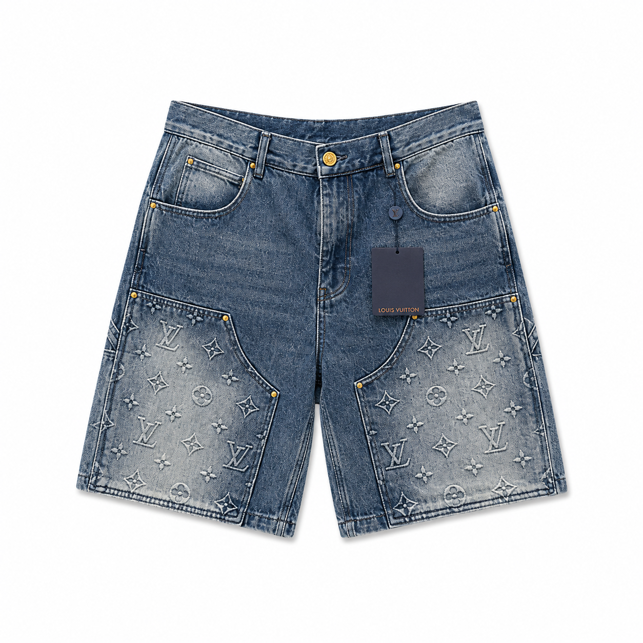 MONOGRAM PANEL DENIM SHORTS