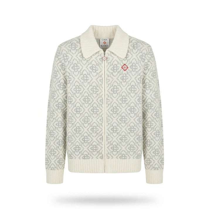 PATTERNED ZIP KNIT CARDIGAN