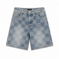 CHECKERED WASHED DENIM SHORTS